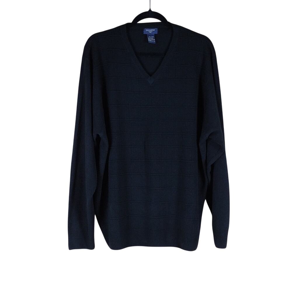 Vintage Dockers Sweater Men’s XXL Dark Blue V-Neck Acrylic Pullover 90s Casual
